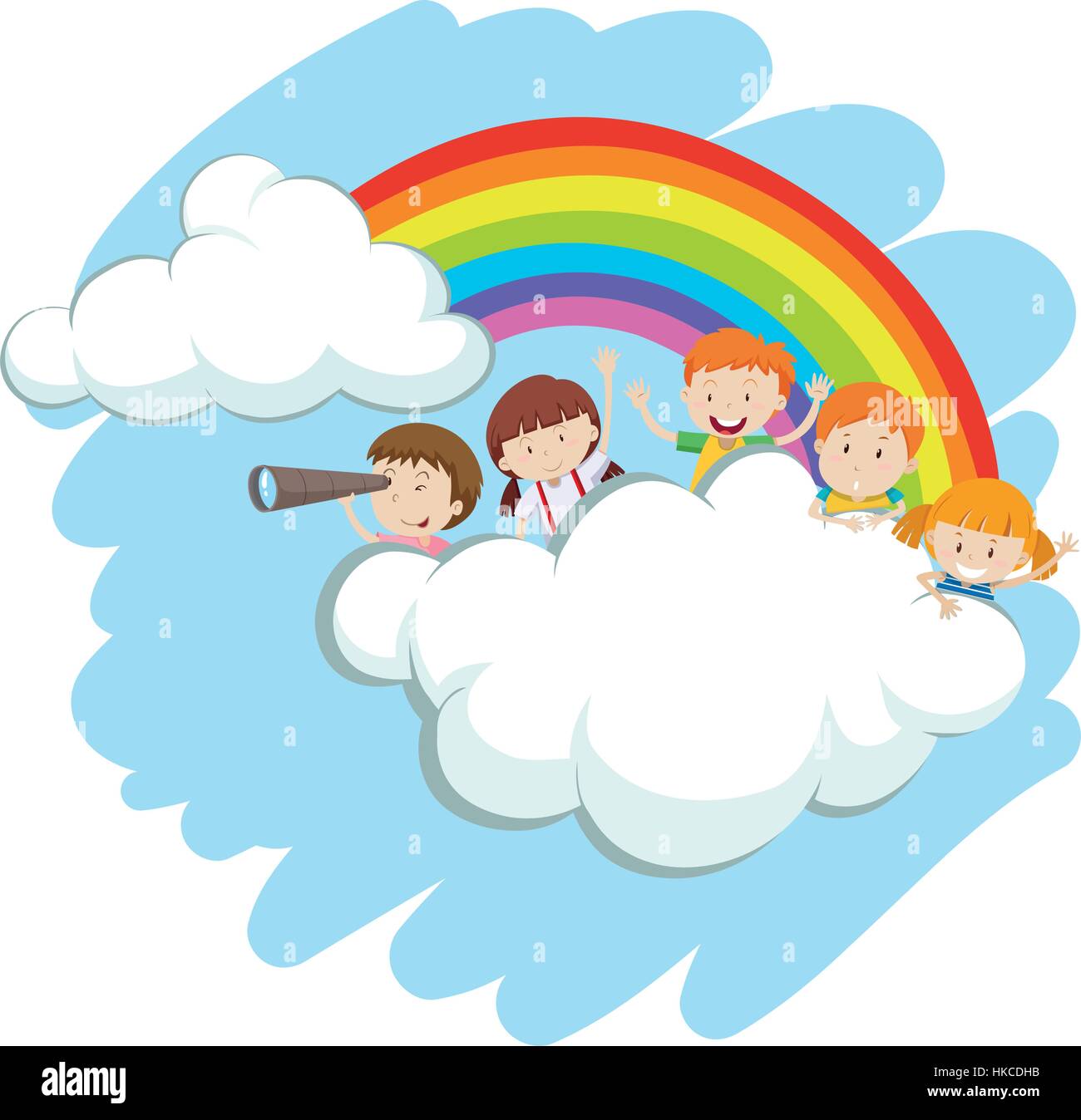 Happy children over the rainbow illustration Stock Vector Image & Art ...