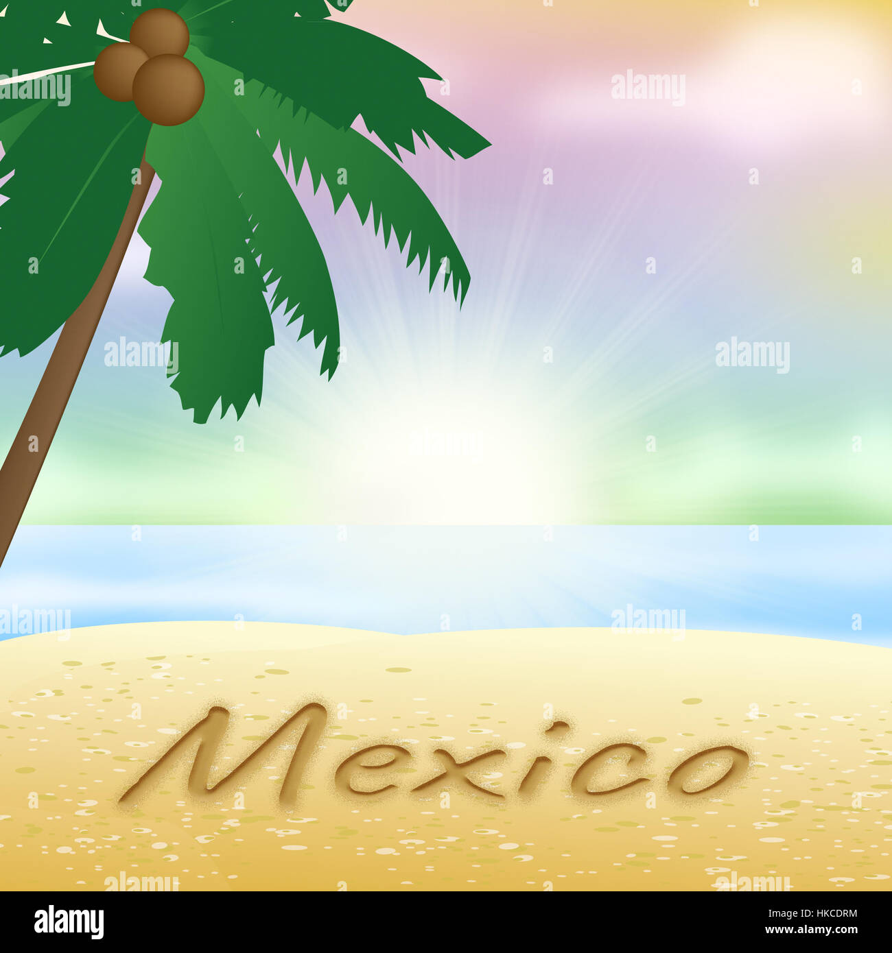 Mexico Beach With Palm Tree Holiday Meaning Sunny 3d Illustration Stock Photo