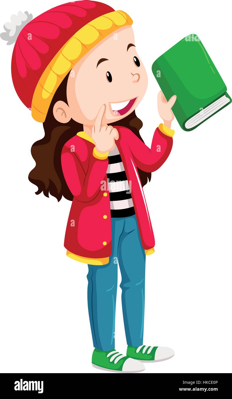 Girl holding green book illustration Stock Vector
