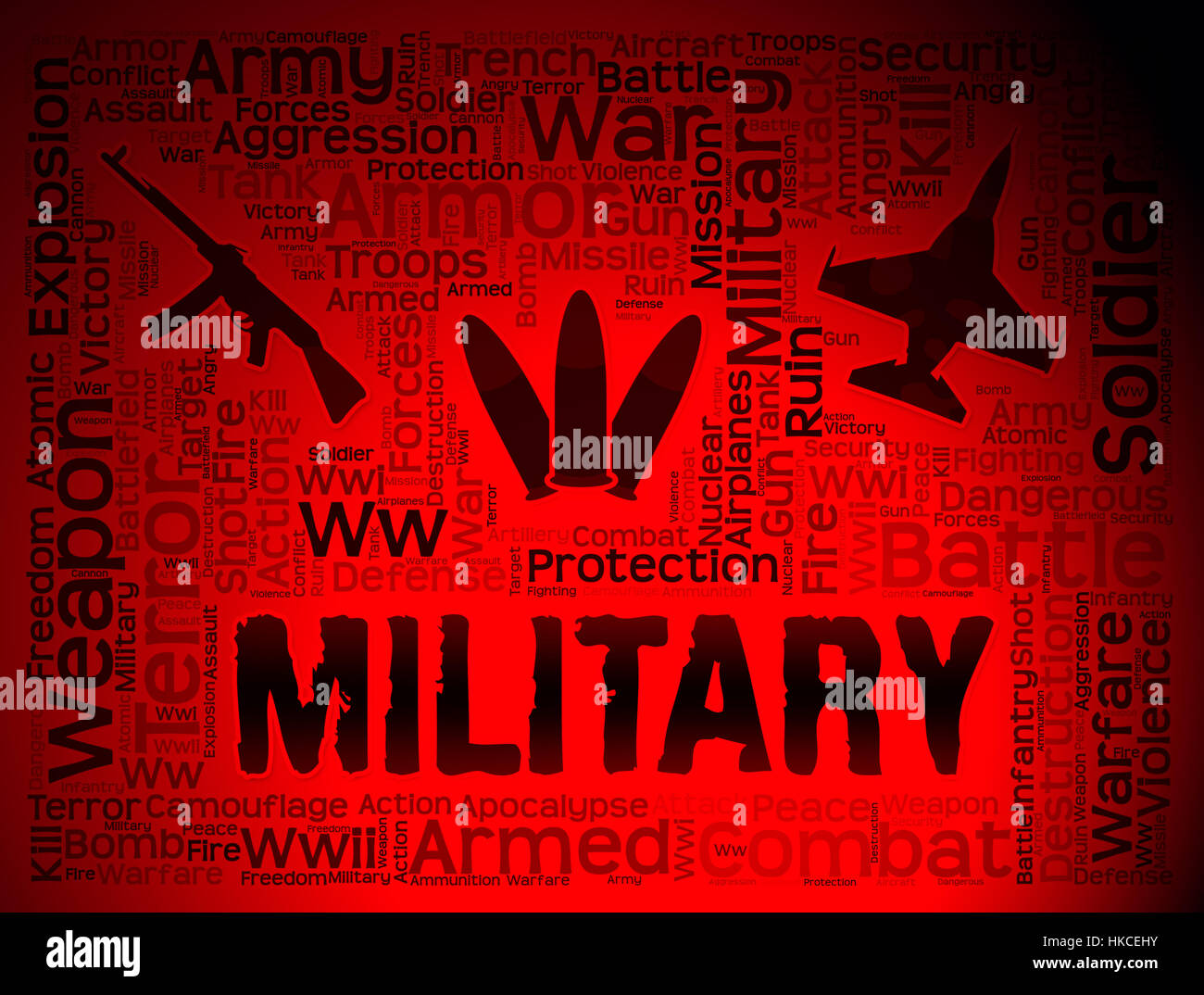 Military Word Means Armed Forces And Defense Stock Photo - Alamy