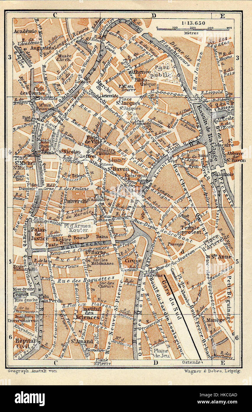 Map of Ghent, Wagner and Debes, 1910 Stock Photo
