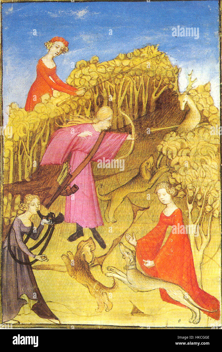 Medieval women hunting Stock Photo