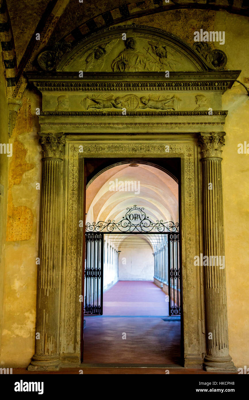 Cloisters area in Santa Croce Basilica in Florence Italy Stock Photo