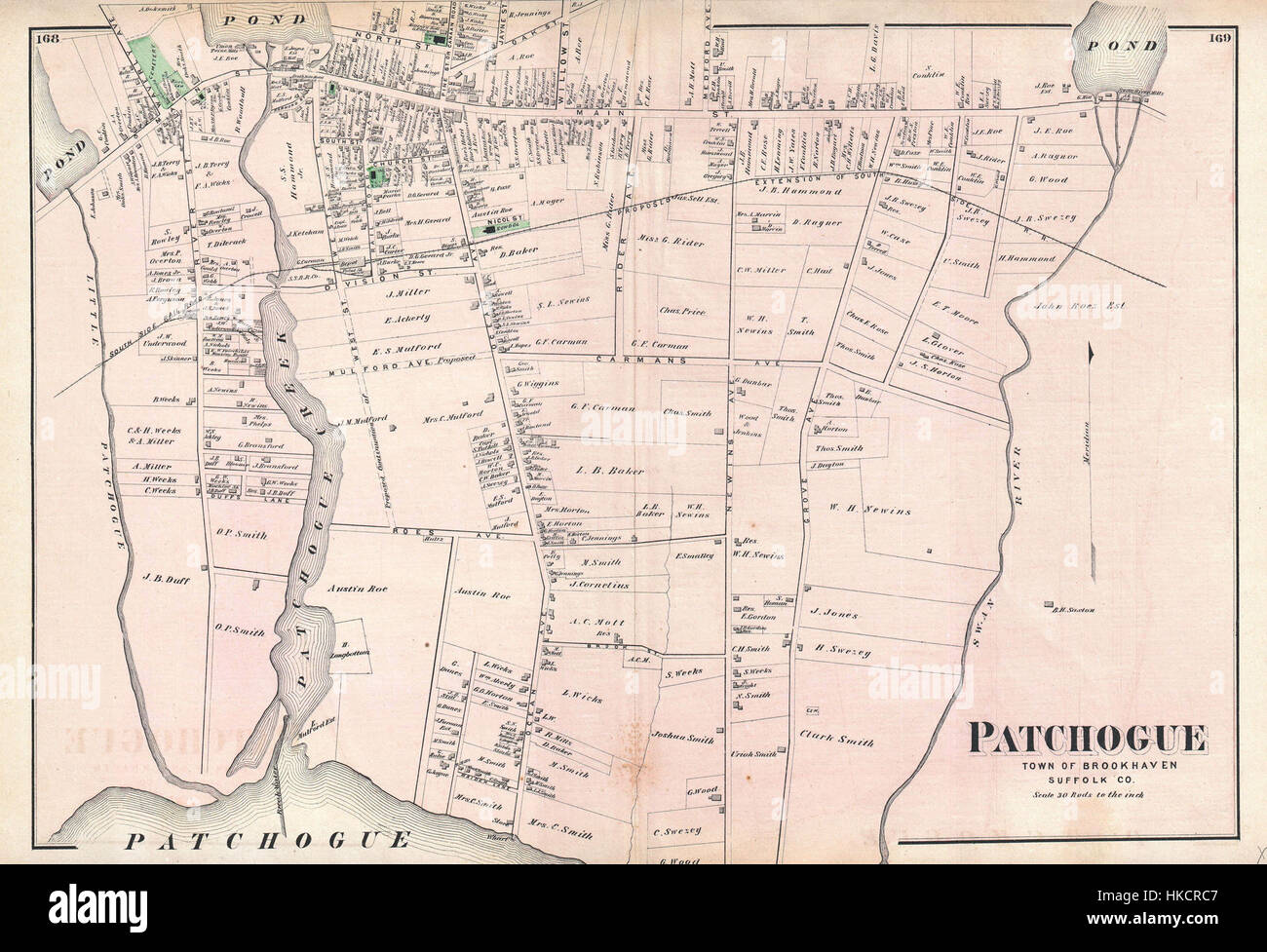 An 1873 Historical Map Of Patchogue Long Island Showing Detailed An 1873 Historical Map Of Patchogue Long Island Showing Detailed HKCRC7 