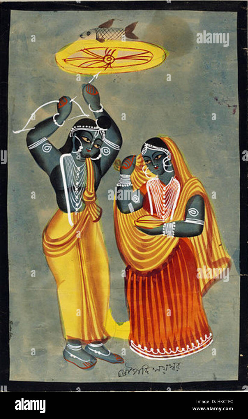 This artwork depicts the moment from the Indian epic Mahabharata when Arjuna wins Draupadi, the princess of Panchala, as part of the Swayamvara contest. The scene represents an important moment in Hindu mythology. Stock Photo