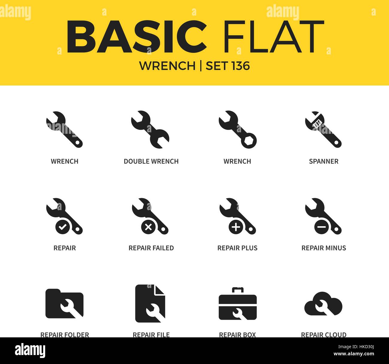 Basic set of Wrench icons Stock Vector