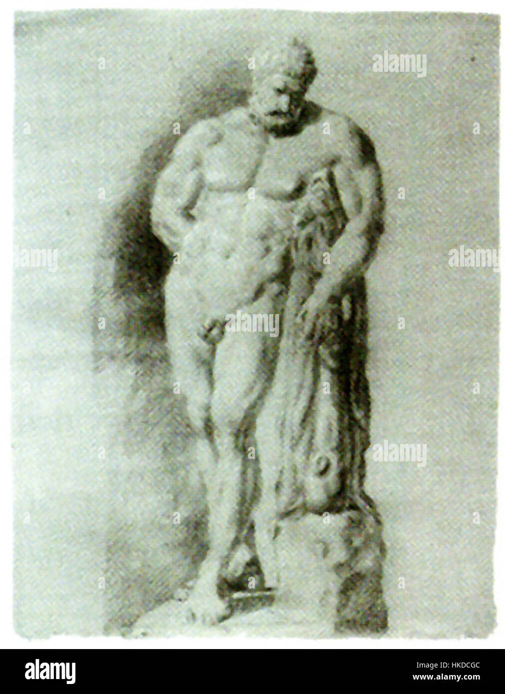 The 'Herkules Farnese' is a famous marble statue representing the mythical hero Hercules. The sculpture, notable for its detailed anatomy and powerful pose, exemplifies classical Greek and Roman artistic traditions. Stock Photo