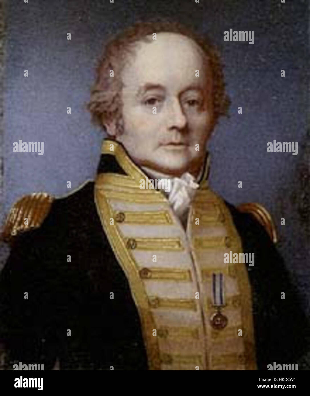 A portrait of William Bligh, the British naval officer best known for the mutiny aboard HMS *Bounty*. This painting captures Bligh’s likeness, reflecting his controversial role in British naval history. Stock Photo