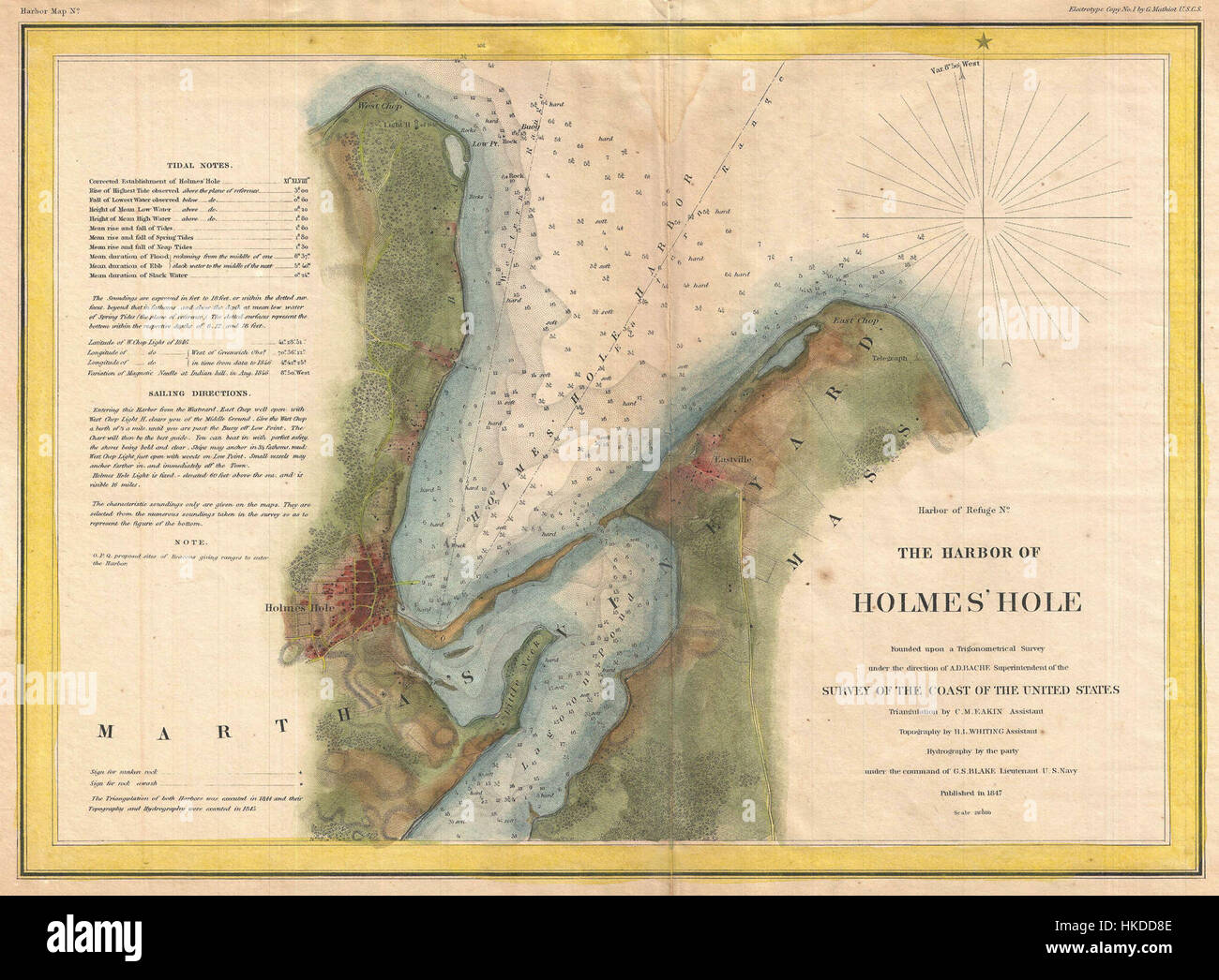 1847 U.S. Coast Survey Map of Holmes' Hole (Vineyard Haven), Martha's Vineyard, Massachusetts   Geographicus   HolmesHole uscs 1847 Stock Photo
