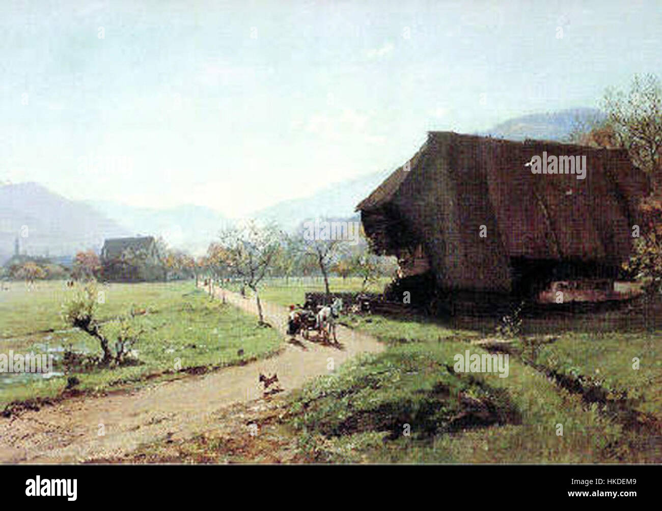 This painting titled 'Bauernhaus' by Hasemann captures a rural German ...