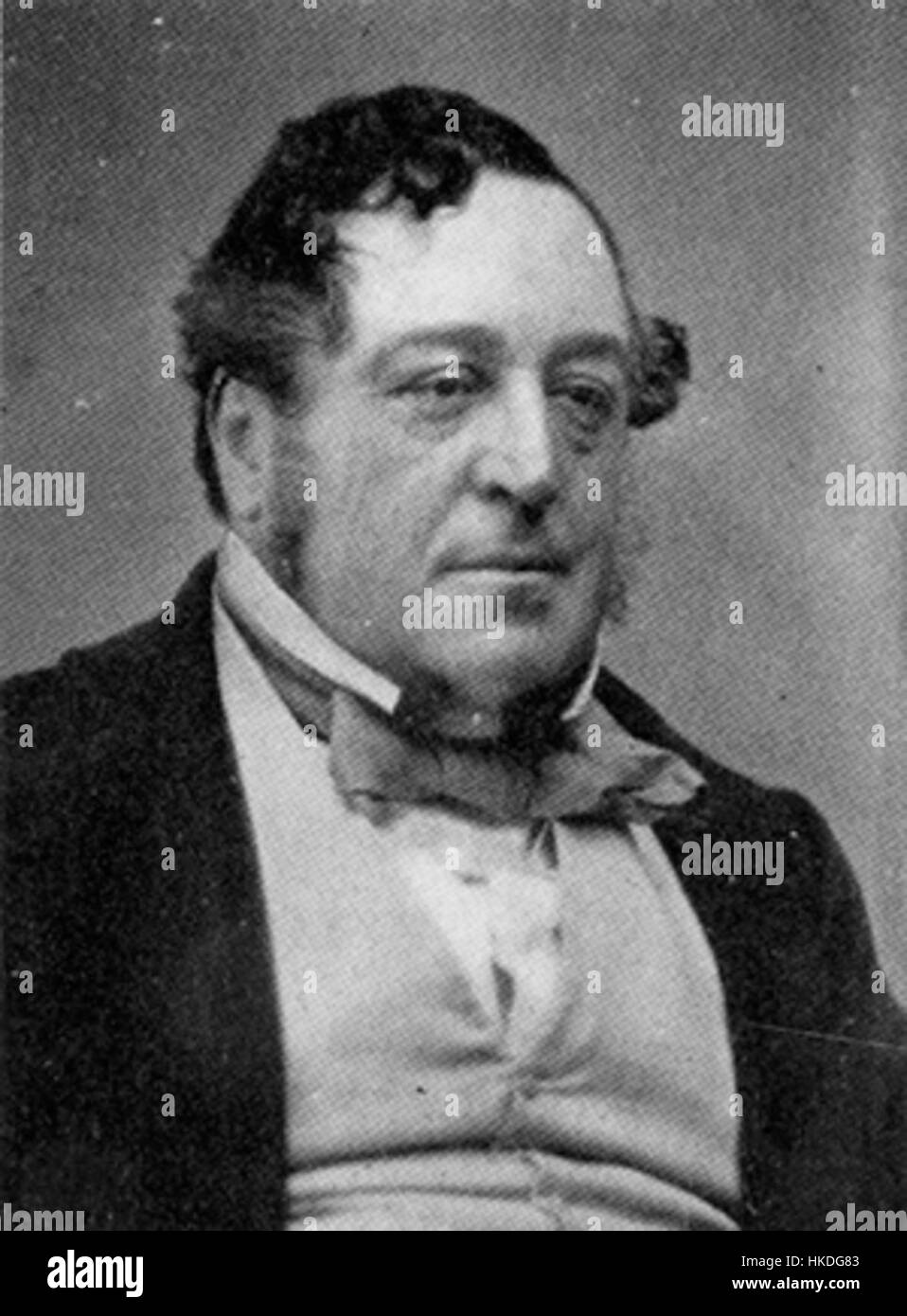 A portrait of Gioachino Rossini, the famed Italian composer, known for his operatic works such as 'The Barber of Seville' and 'William Tell.' The painting reflects Rossini’s contribution to classical music and his influence on opera. Stock Photo