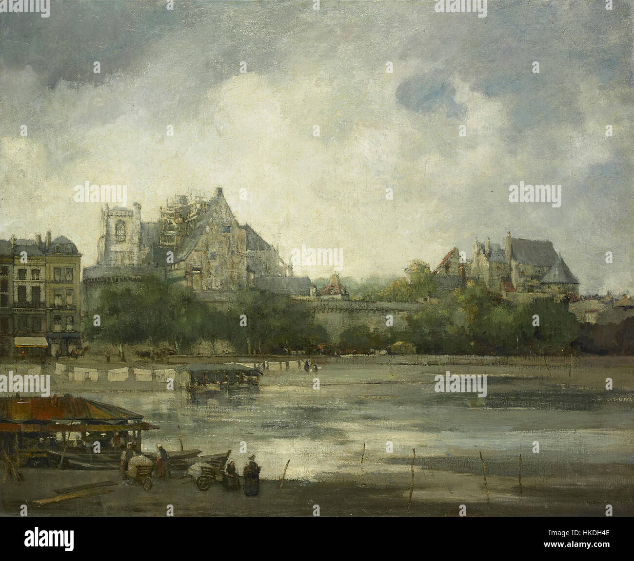 A painting by Willem Leendert Bruckman, depicting a scenic view of Nantes, displayed in the Rijksmuseum in Amsterdam. This artwork showcases the city’s historical architecture and landscape, capturing the essence of Nantes in the 19th century. Stock Photo