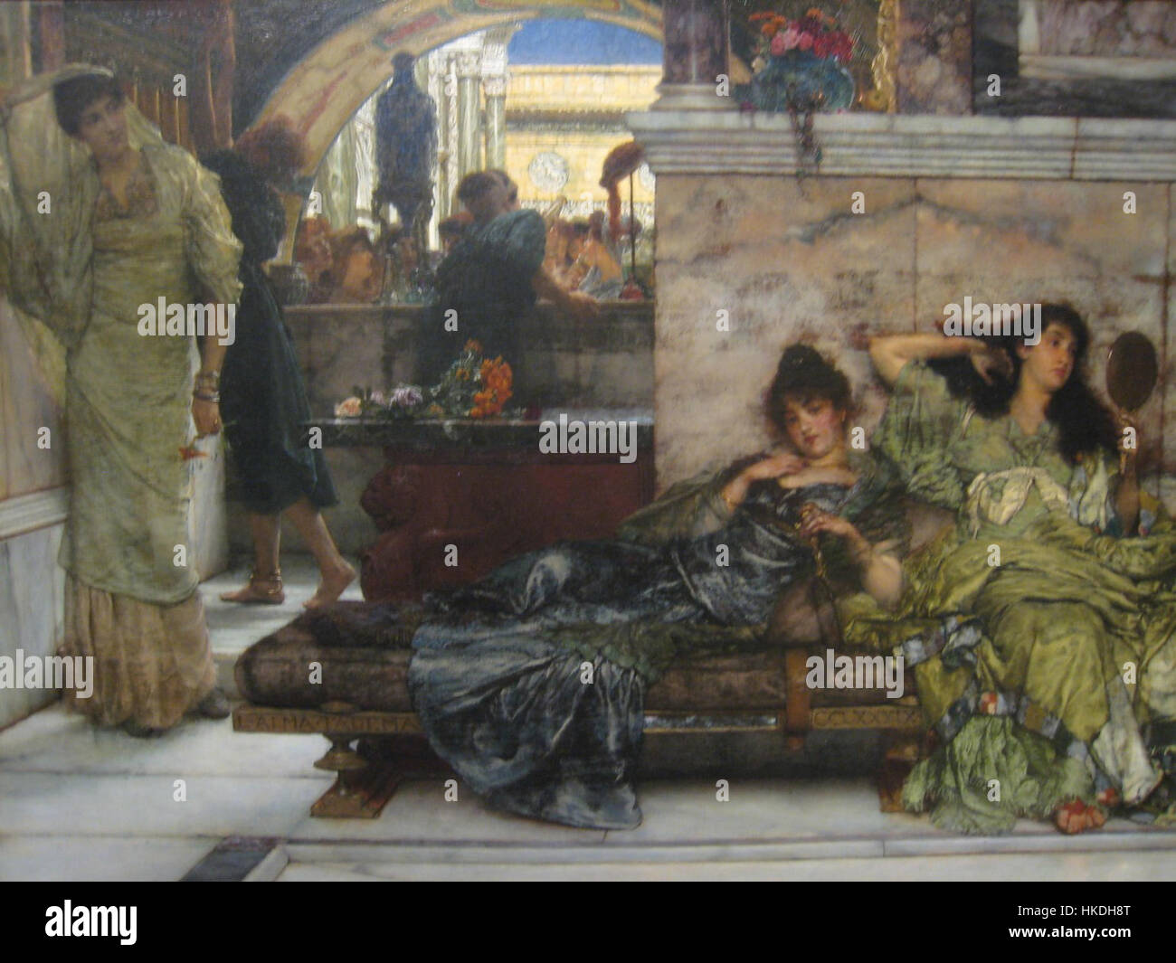 Lawrence Alma Tadema’s 'Shrine of Venus' captures a serene moment from the classical world, portraying a figure at a Roman temple dedicated to Venus. The painting reflects Tadema’s expertise in depicting ancient Roman culture with fine detail and historical accuracy. Stock Photo