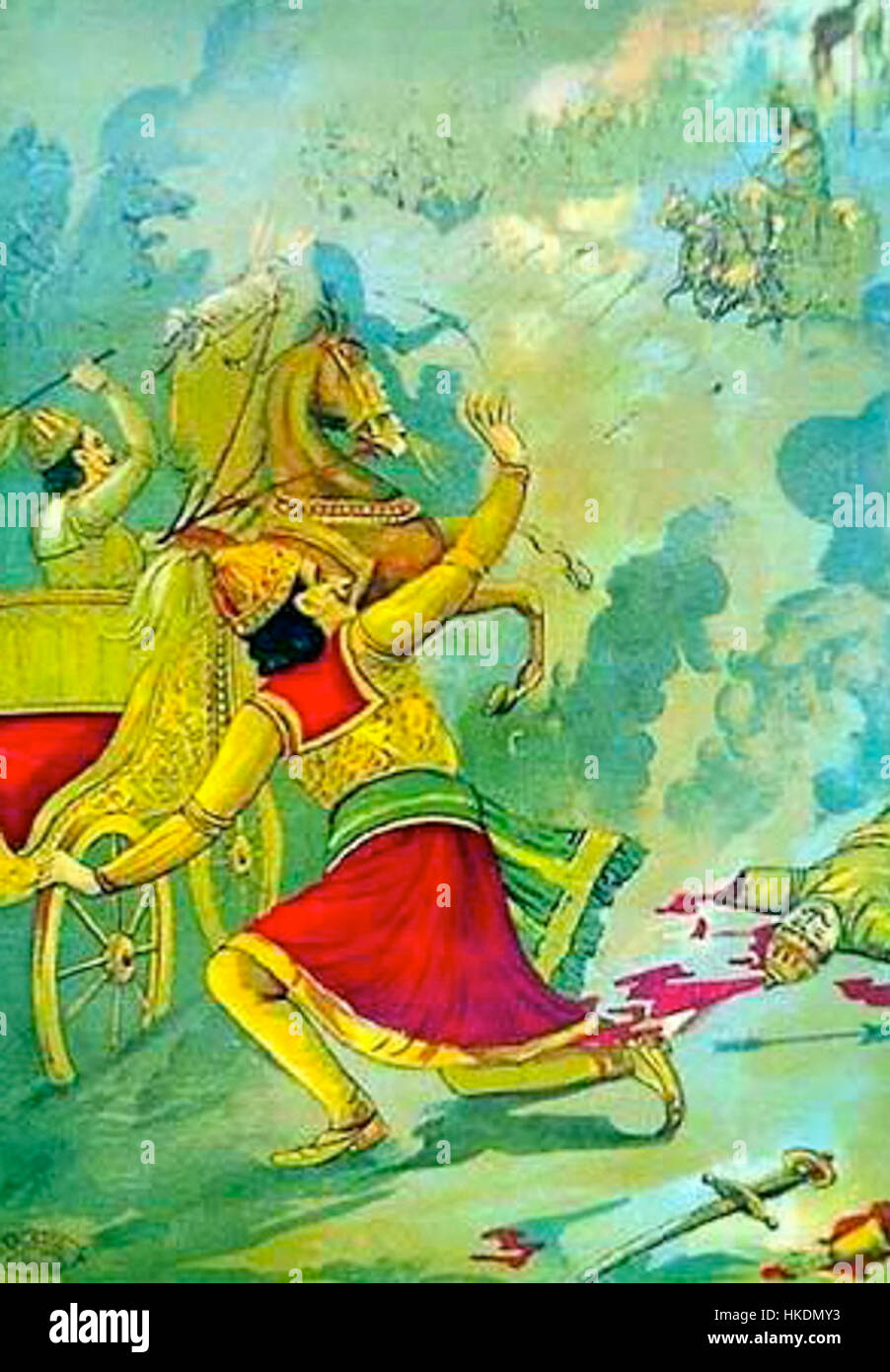 This artwork depicts the dramatic moment of Karna’s death from the ...