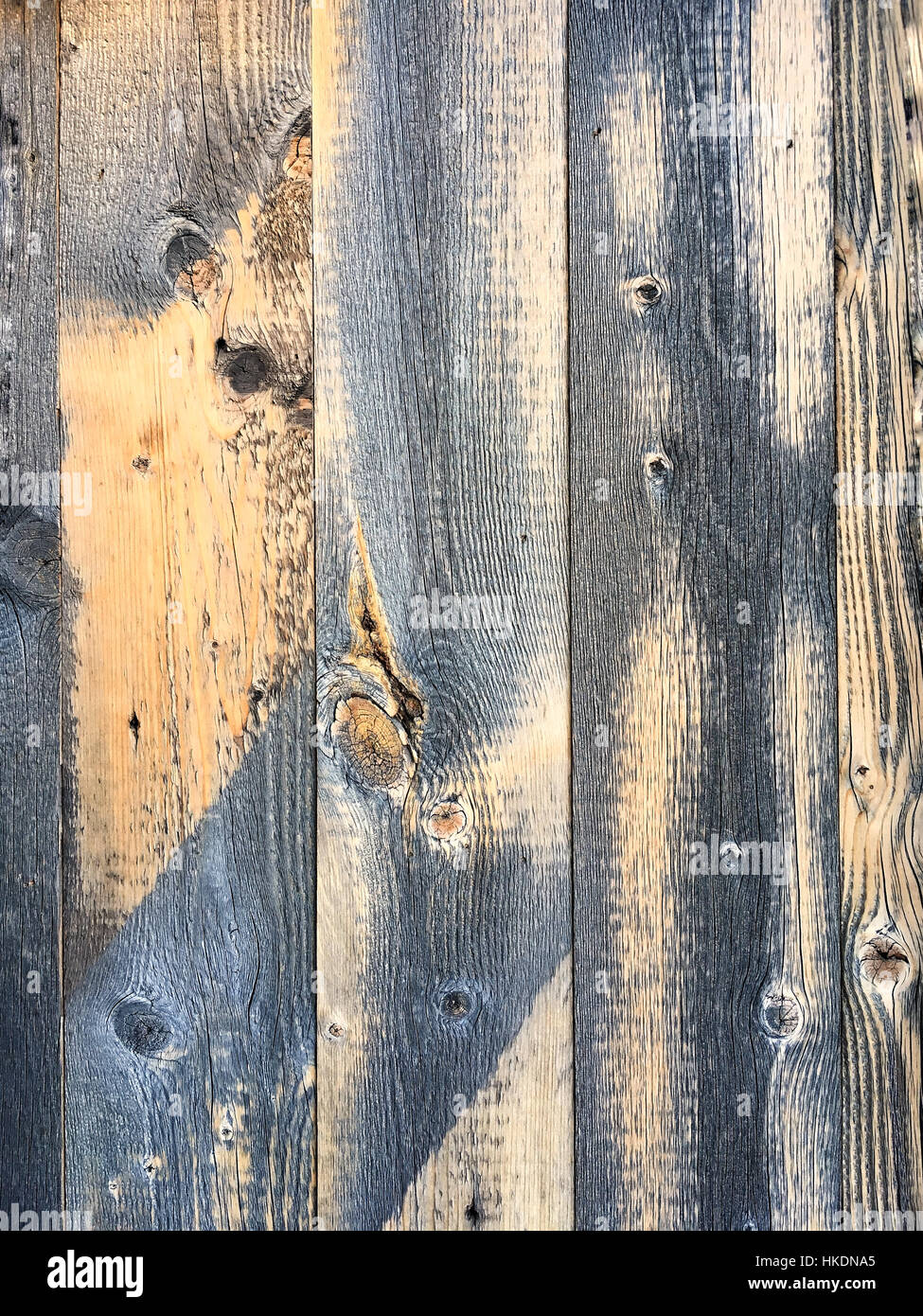Old textured wood boards with aged discoloration Stock Photo