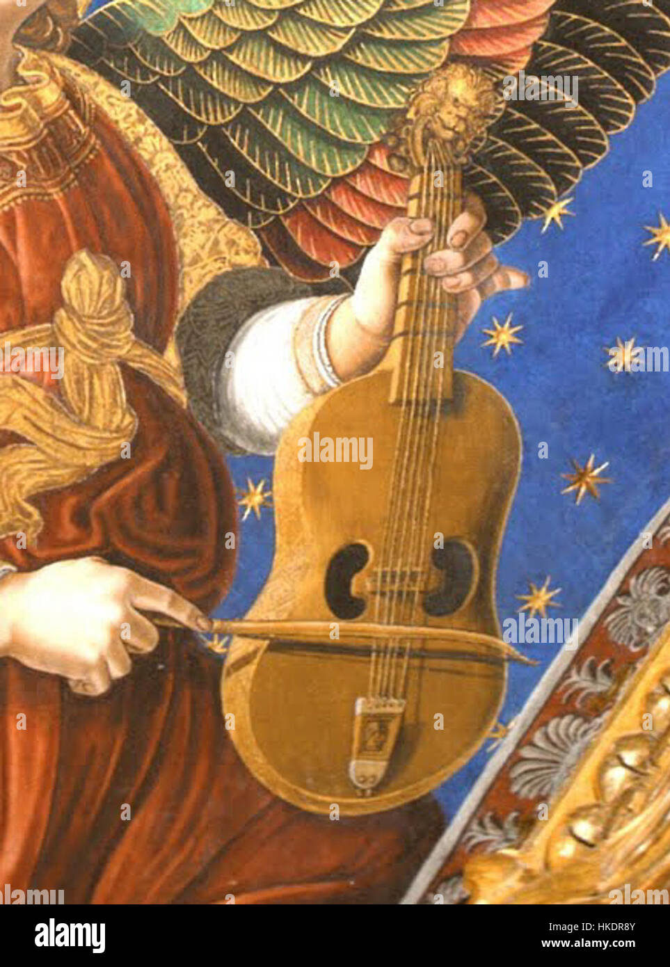The Viola de Arco, dating to around 1474, is an early stringed instrument considered a precursor to the modern violin. Its design and construction influenced the development of stringed instruments in Europe during the Renaissance period. Stock Photo