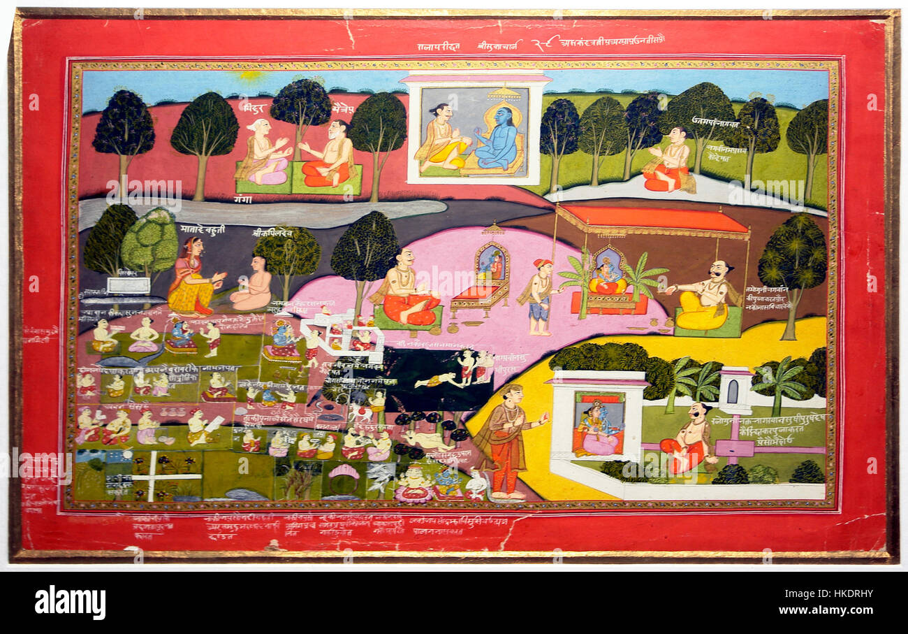 Sage Sukdeva narrating the story of Krishna to Raja Parikshata, National Museum, New Delhi Stock Photo