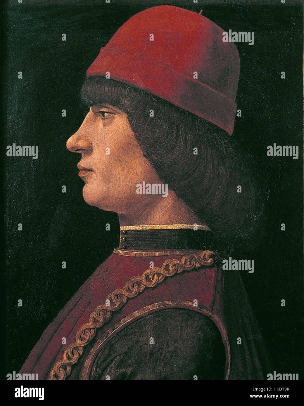 Ritratto di Giovanni Pico della Mirandola (XV secolo), olio su tela, particolare. Bergamo, Accademia Carrara Stock Photo