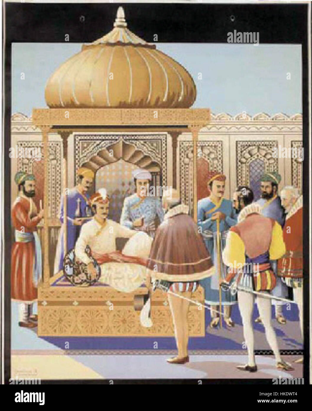 Akbar receives an embassy sent by Queen Elizabeth Stock Photo