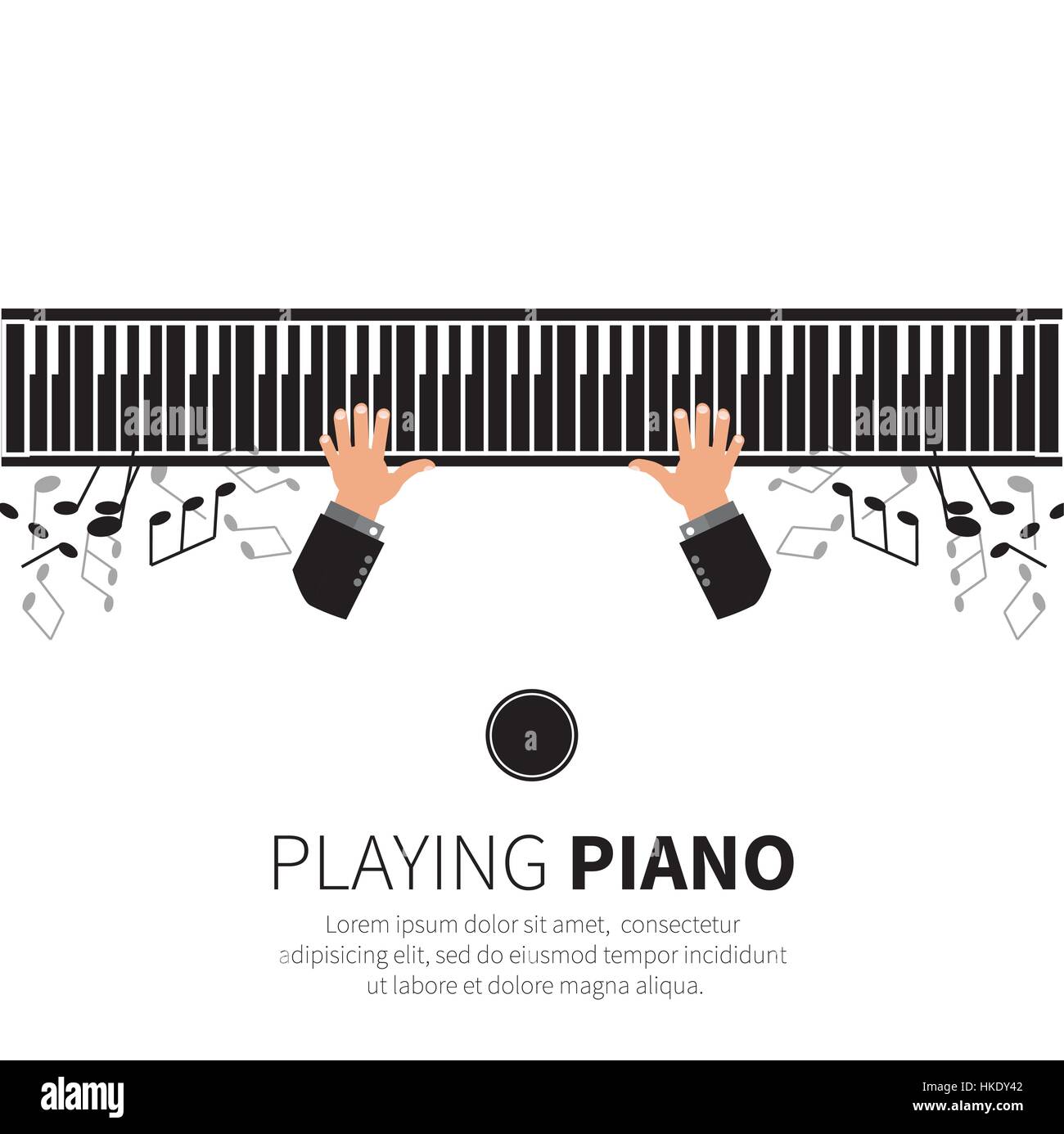 Man playing piano. Pianist. Grand piano and chair. Music instrument. Vector illustration Stock Vector