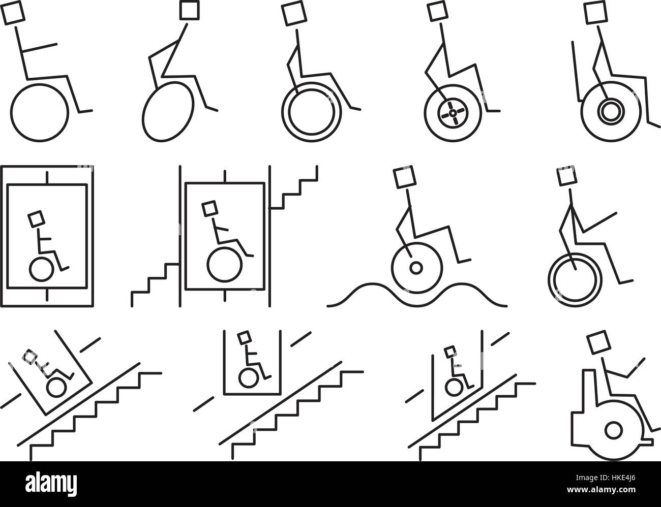 Signs, hints and symbols for wheelchair users. Stock Vector