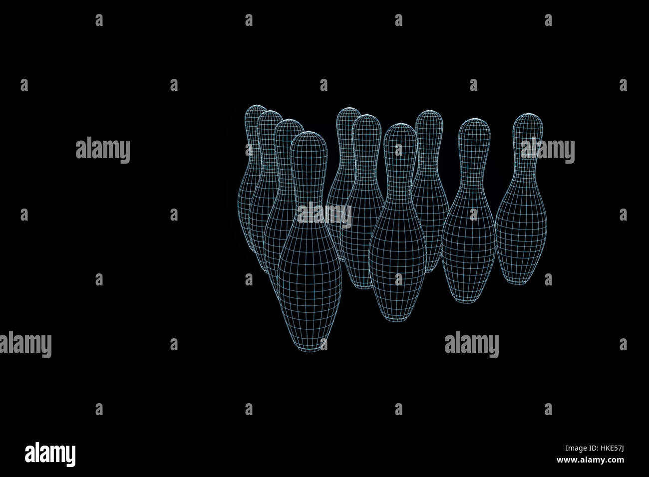 Bowling Pin in Hologram Wireframe Style. Nice 3D Rendering Stock Photo