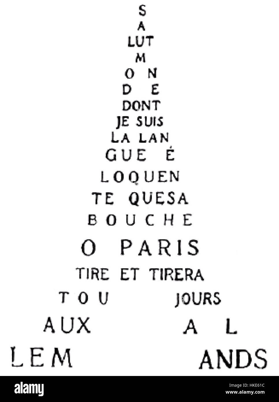 Guillaume Apollinaire   Calligramme   Tour Eiffel Stock Photo