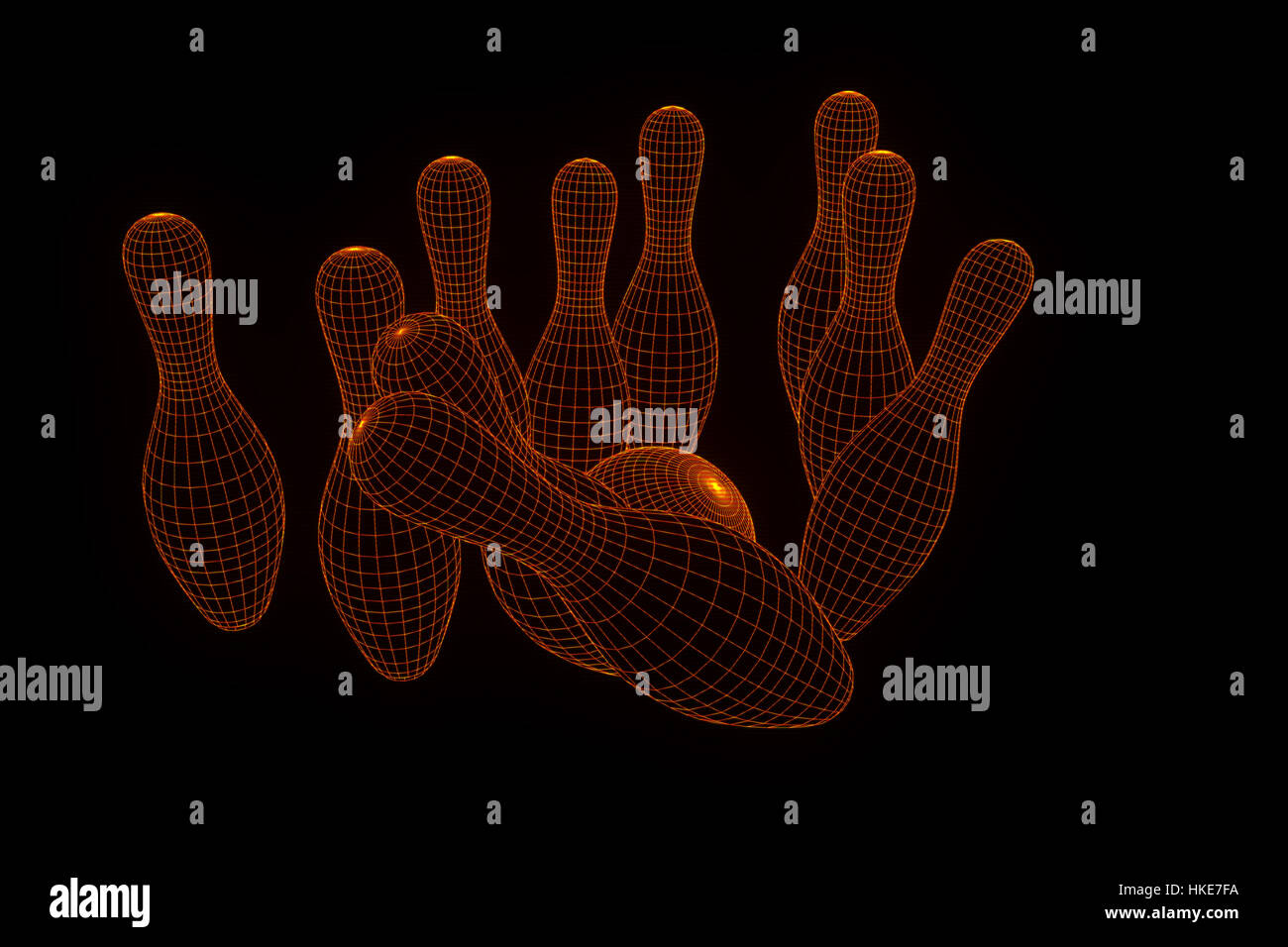Bowling Pin in Hologram Wireframe Style. Nice 3D Rendering Stock Photo