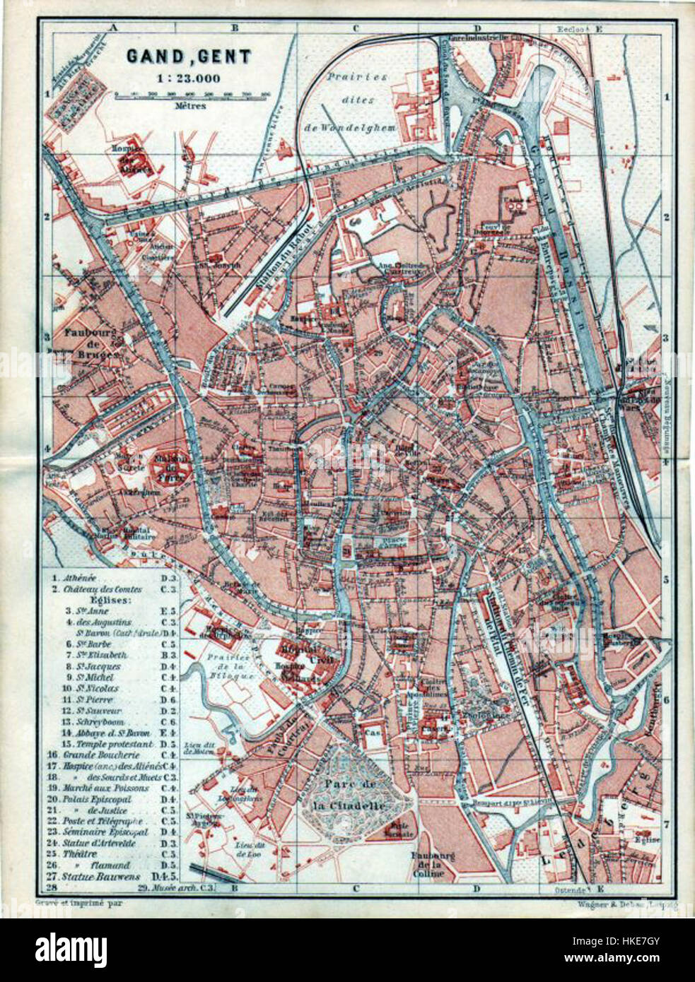 Map of Ghent by Wagner and Debes, 1897 Stock Photo