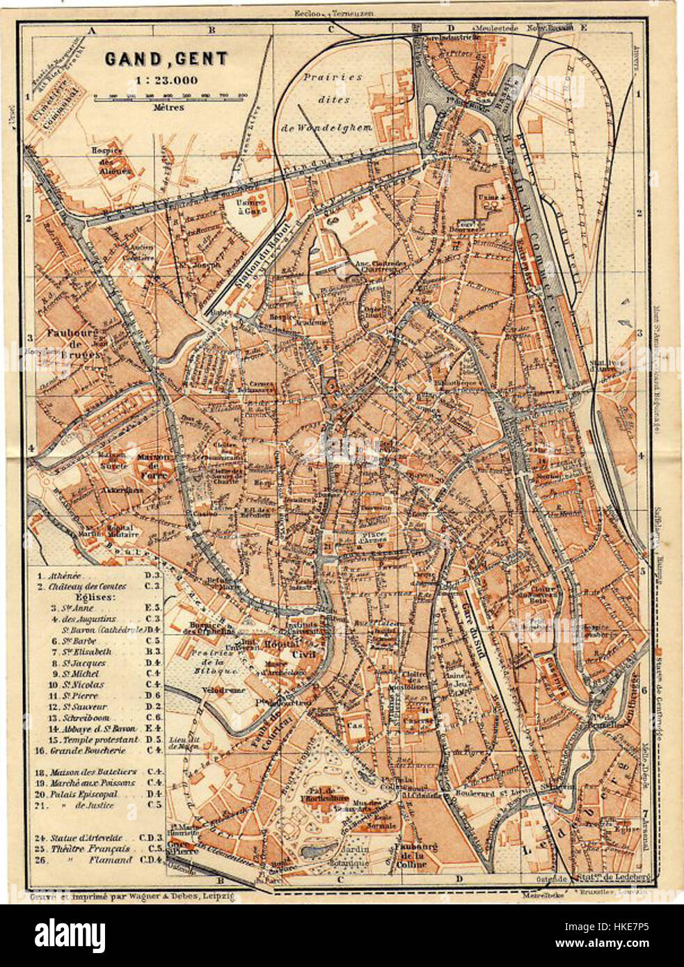 Map of Ghent by Wagner and Debes, 1914 Stock Photo