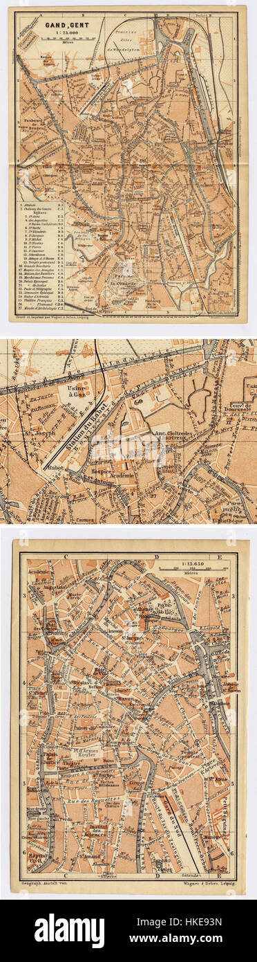 Maps of Ghent by Wagner and Debes, 1905 Stock Photo