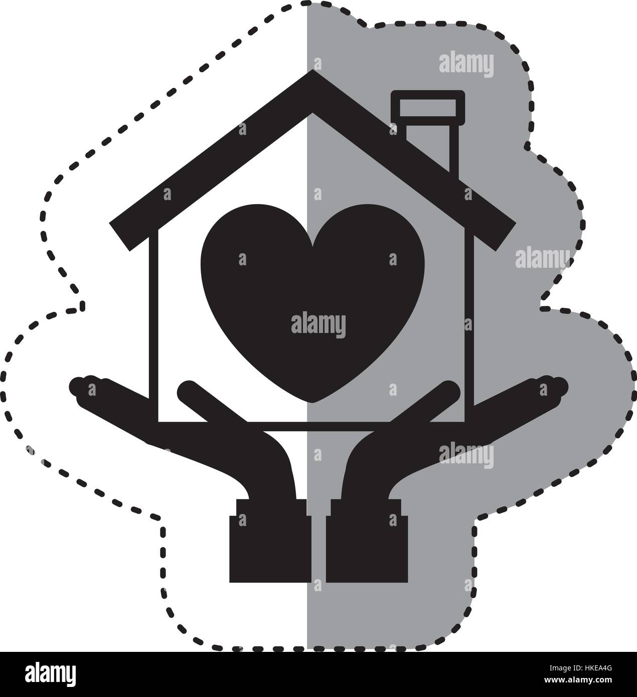 sticker silhouette of hands holding a house with heart inside Stock ...