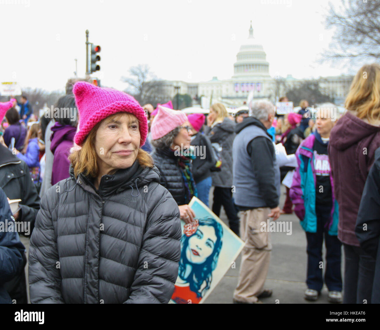 Protesters at Women's March on Washington, Washington DC Stock Photo