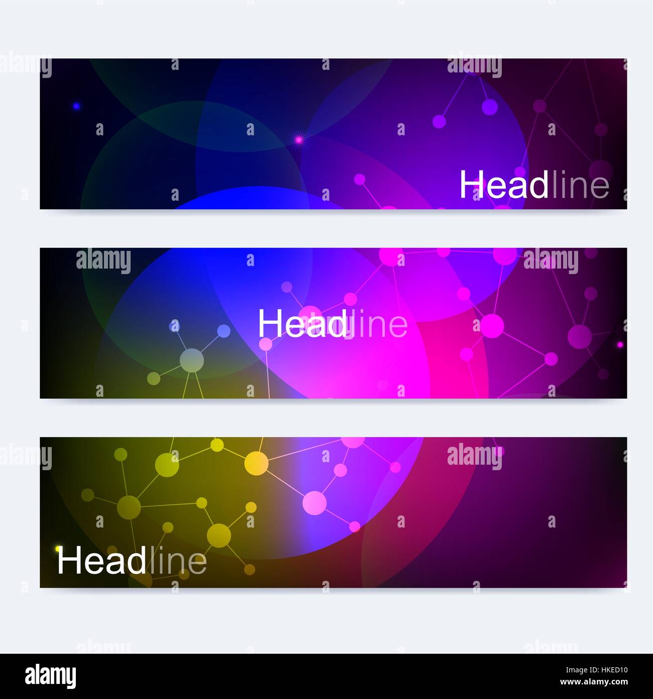 Scientific set of modern vector banners. DNA molecule structure with ...