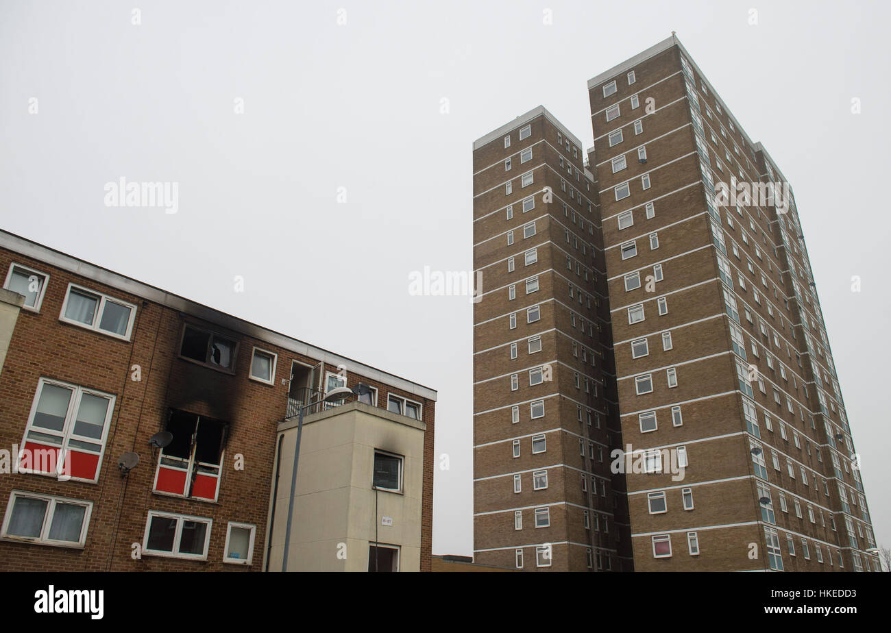 General view of the scene of a fatal house fire at a on