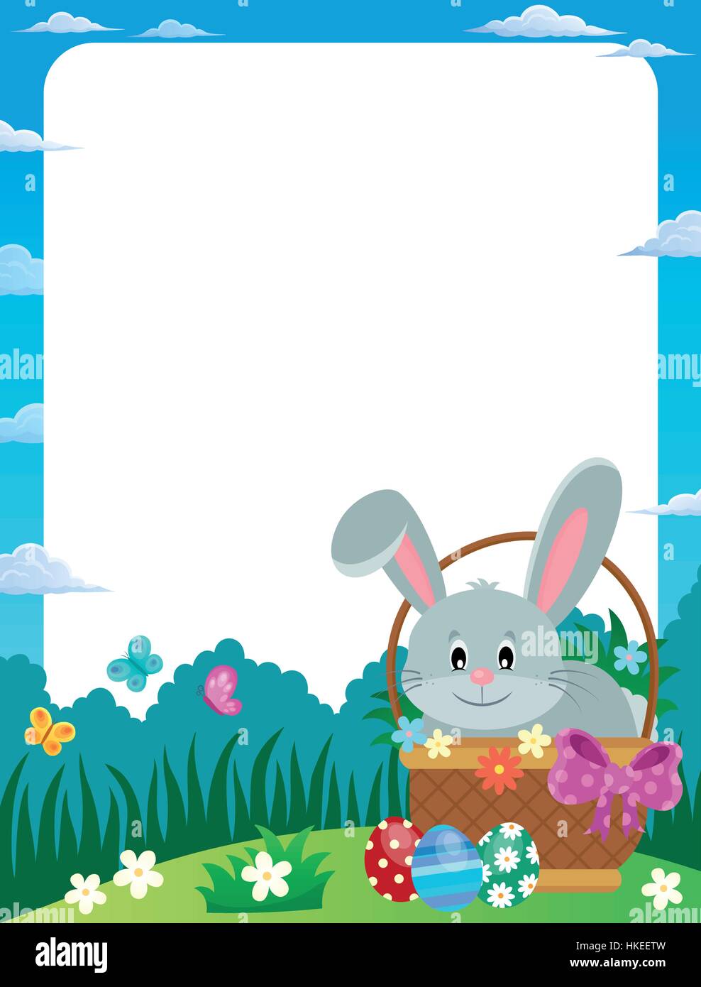 Frame with Easter bunny in basket - eps10 vector illustration Stock ...