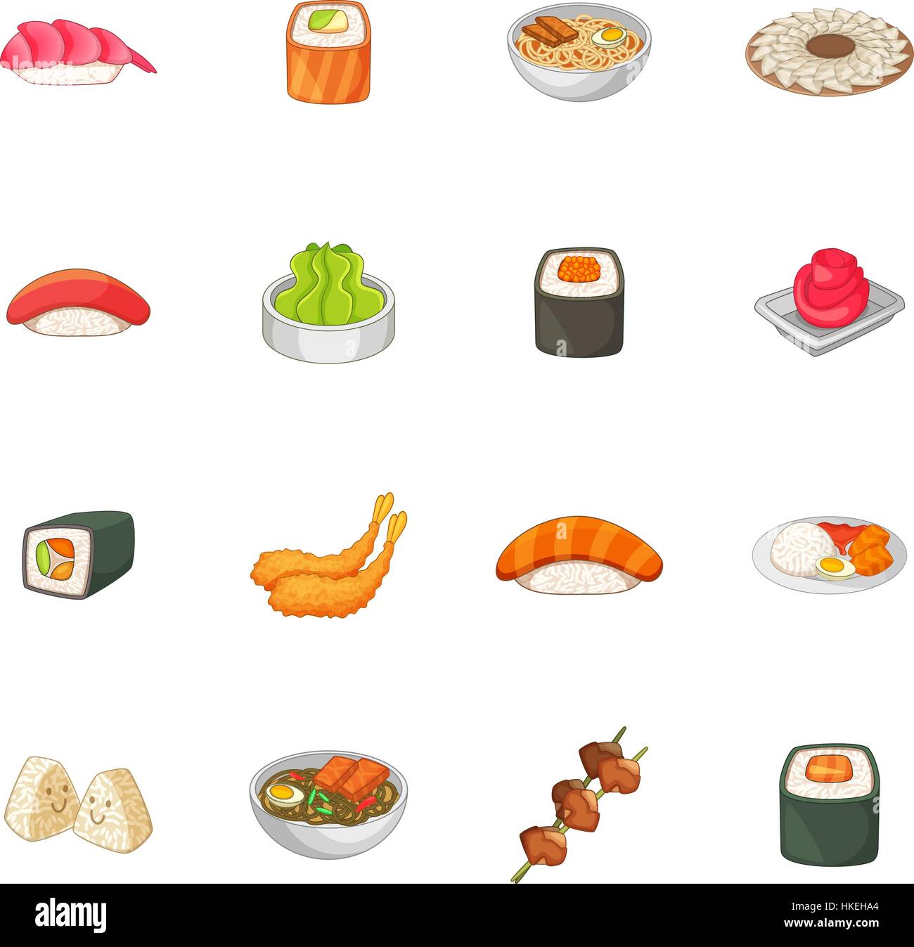 Japanese food icons set. Cartoon illustration of 16 japanese food ...