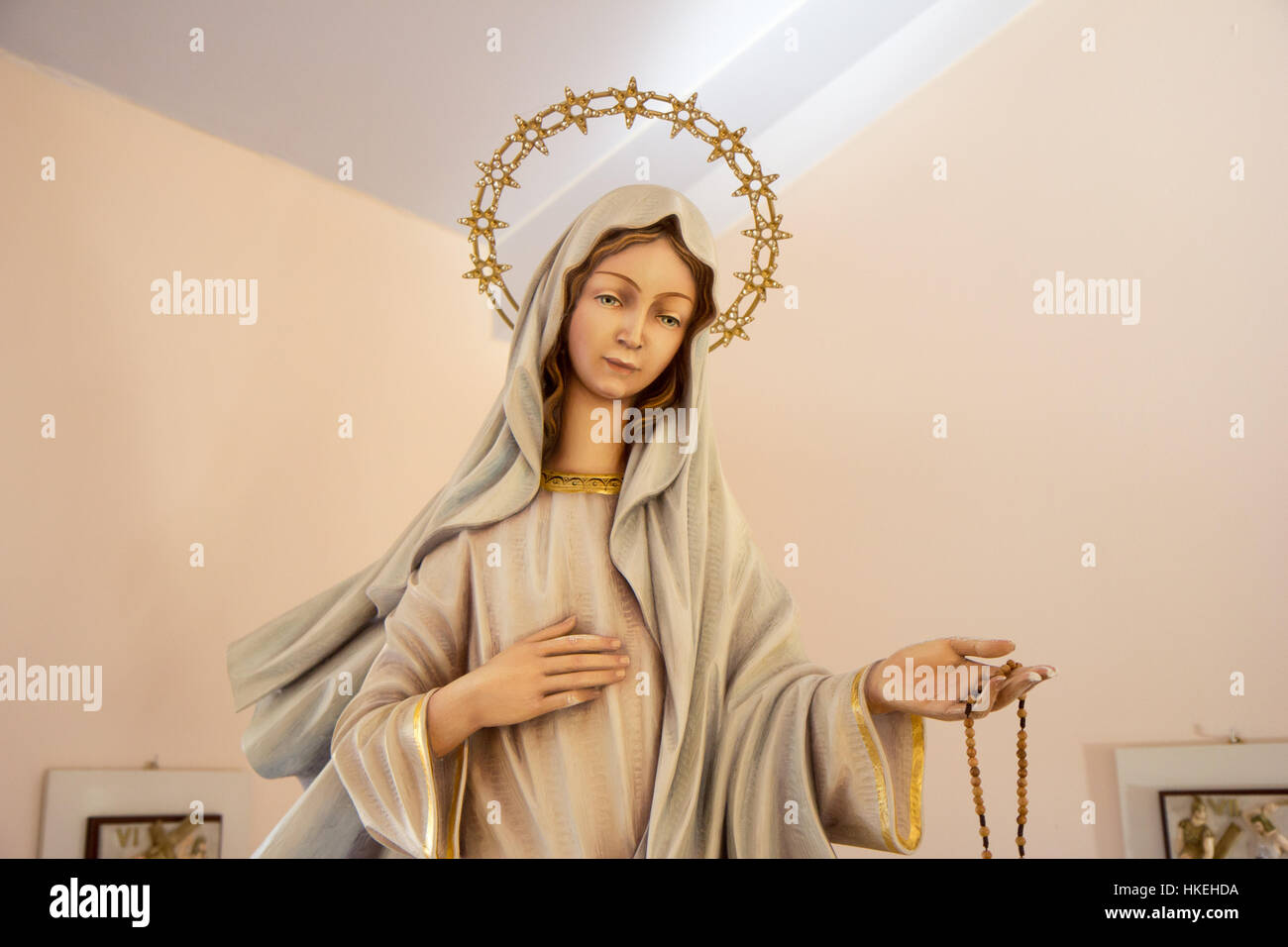 Statue of Our Lady of Medjugorje (Virgin Mary) in a chapel in Majčino selo (Mother's village). Stock Photo