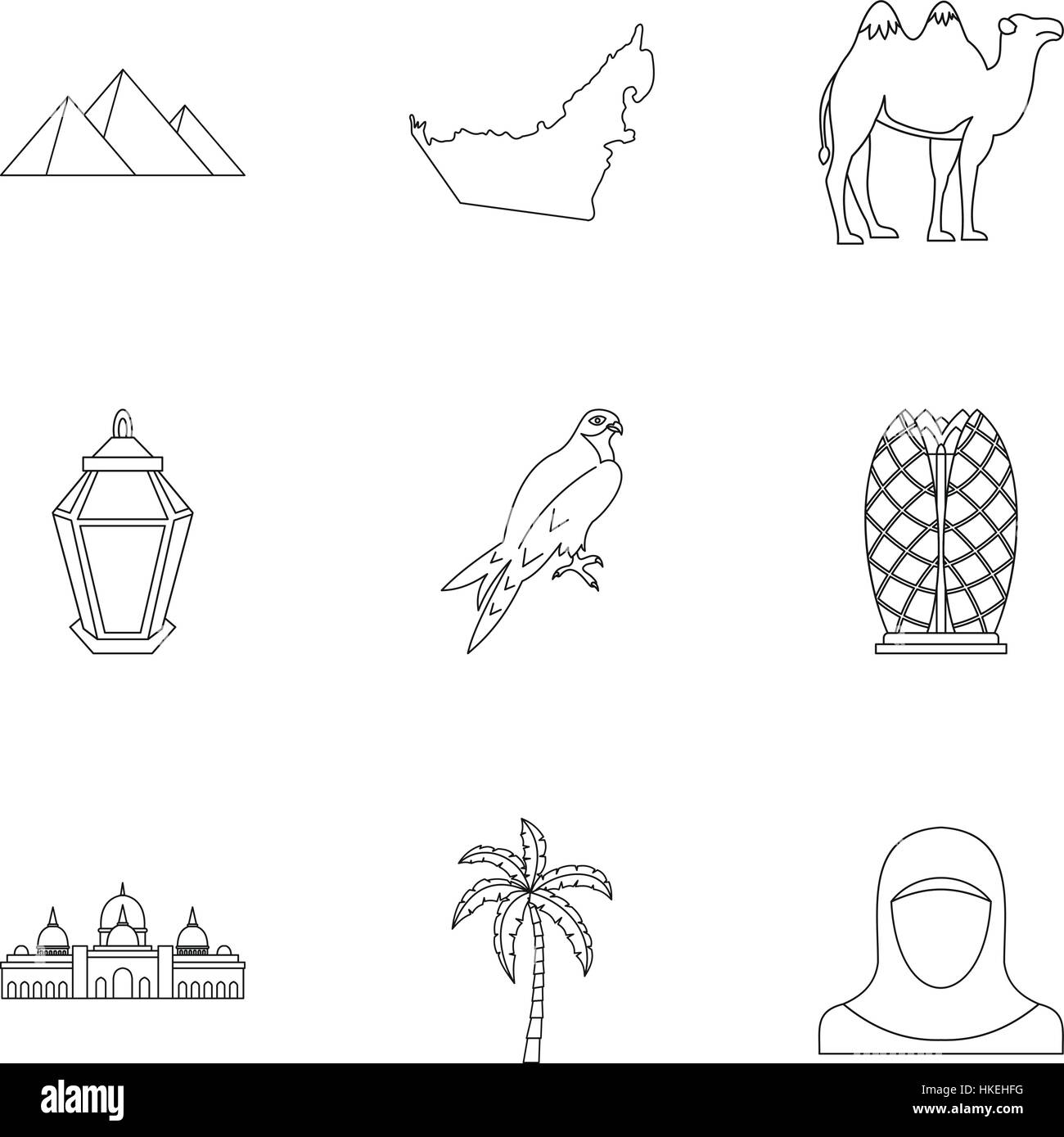 Stay in UAE icons set. Outline illustration of 9 stay in UAE vector icons for web Stock Vector