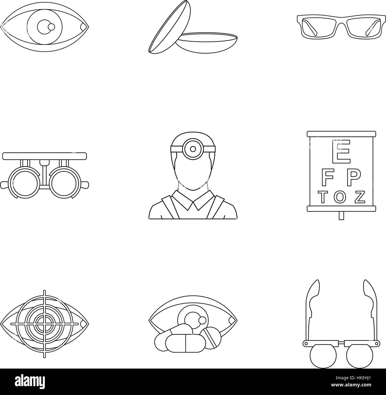 Ophthalmology icons set. Outline illustration of 9 ophthalmology vector ...