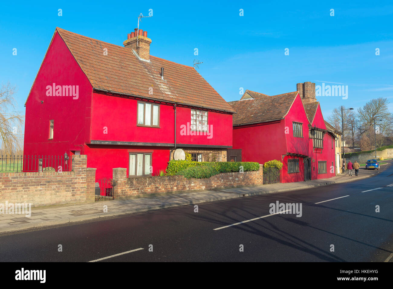 Suffolk UK architecture, view of a medieval town house painted red in Sudbury, Suffolk, East Anglia, UK. Stock Photo