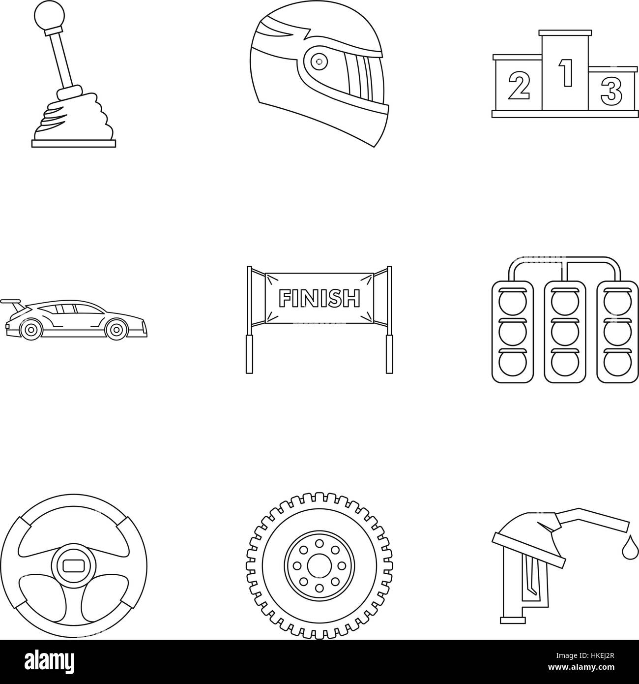Race cars icons set. Outline illustration of 9 race cars vector icons ...