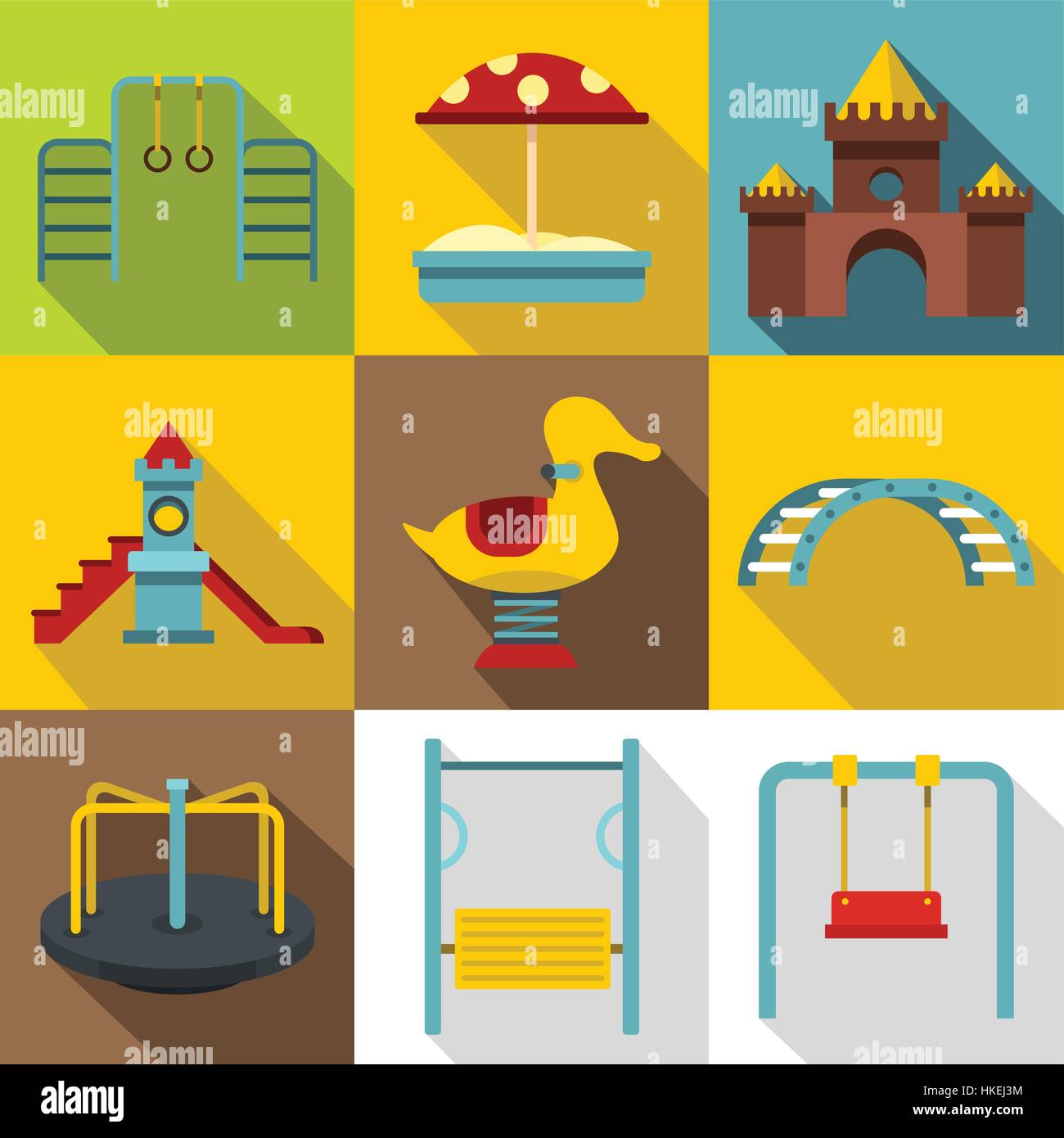 Children rides icons set. Flat illustration of 9 children rides vector ...