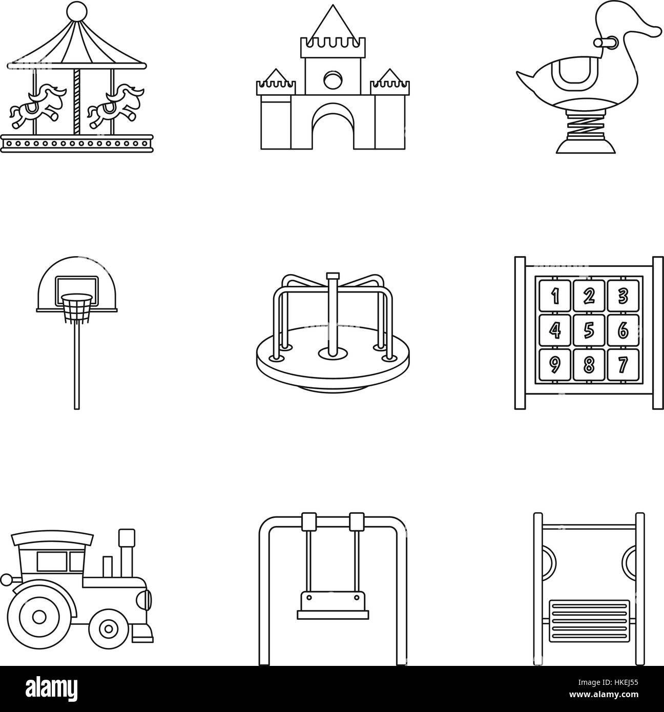Baby swing icons set. Outline illustration of 9 baby swing vector icons