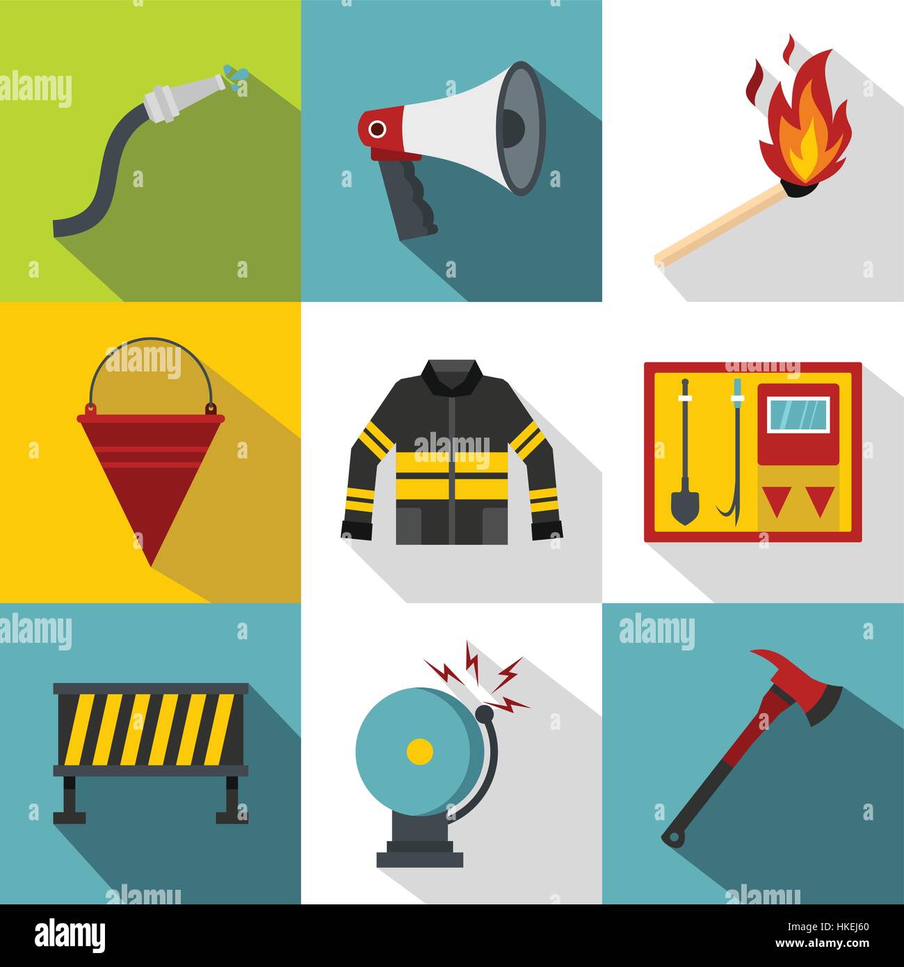 Firefighter icons set. Flat illustration of 9 firefighter vector icons ...
