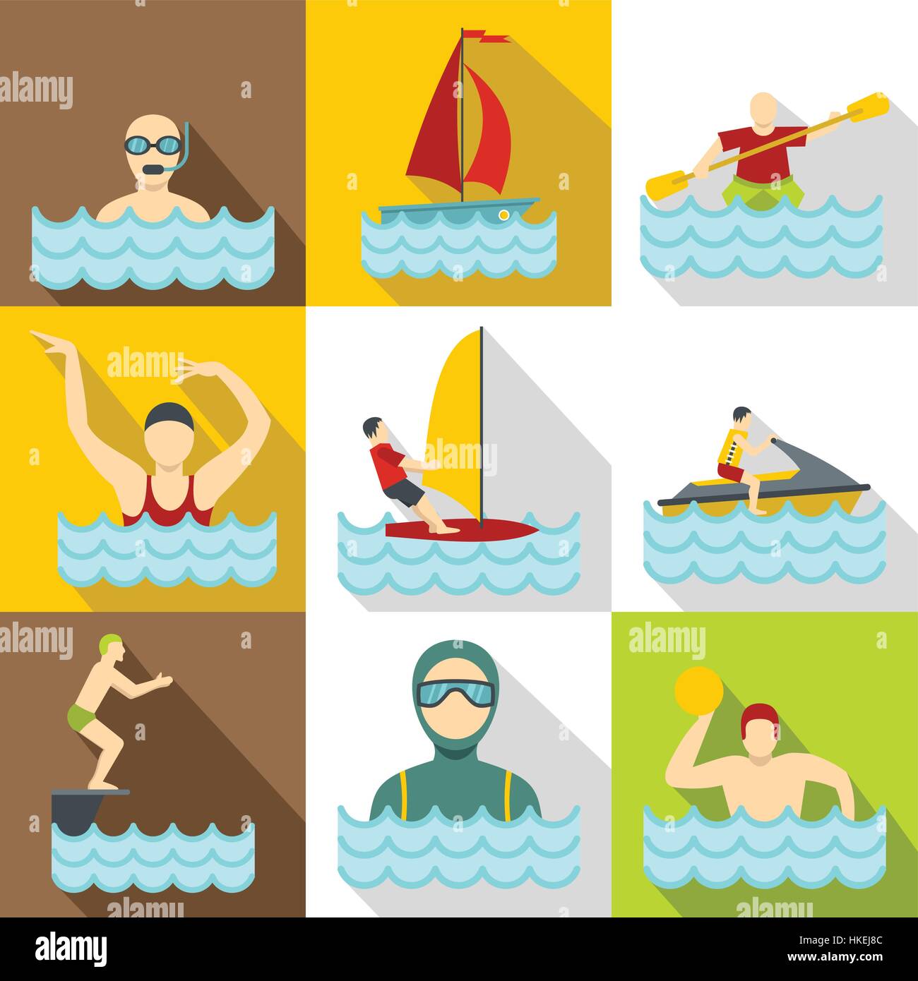 Water sport icons set. Flat illustration of 9 water sport vector icons ...