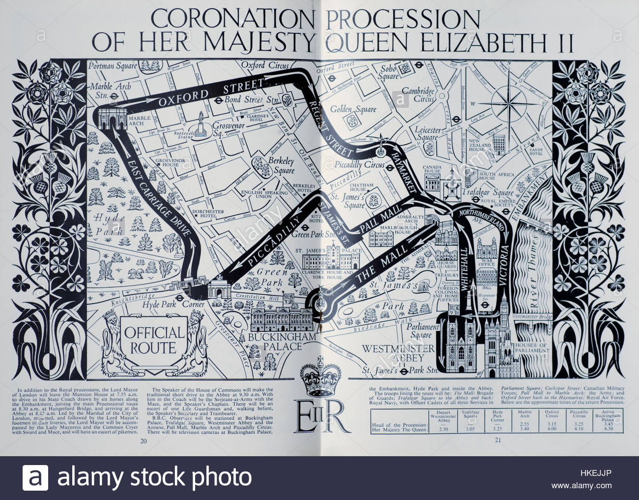 Route Map of the Coronation procession of Queen Elizabeth 2nd, June 2nd 1953 Stock Photo