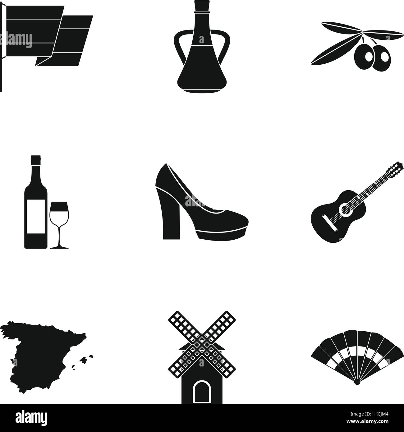 Tourism in Spain icons set. Simple illustration of 9 tourism in Spain ...