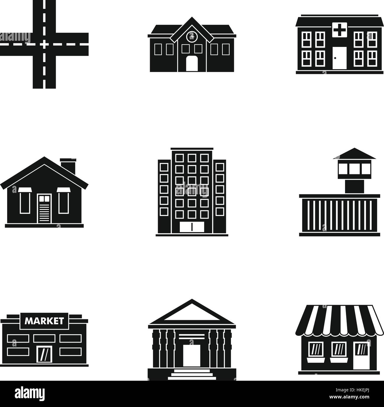 City buildings icons set. Simple illustration of 9 city buildings ...