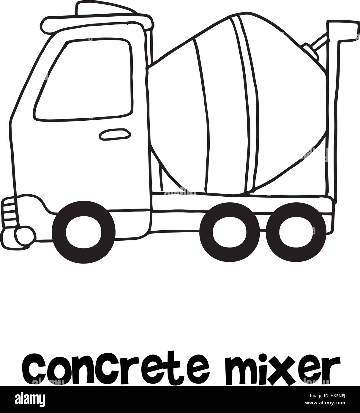 Concrete mixer cartoon hand draw Stock Vector